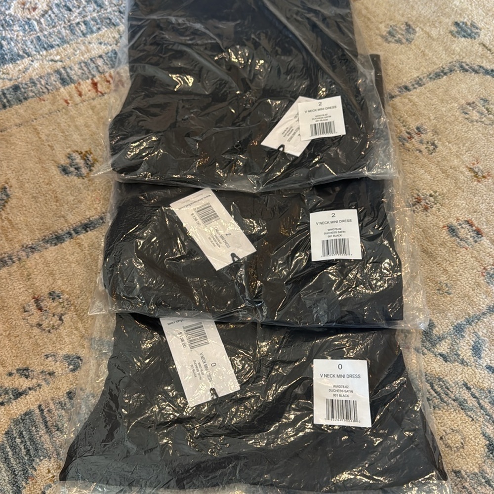 NWT WeWoreWhat V-neck Mini Dress, Black Satin, Size 2 or 0 - Picture 5 of 5